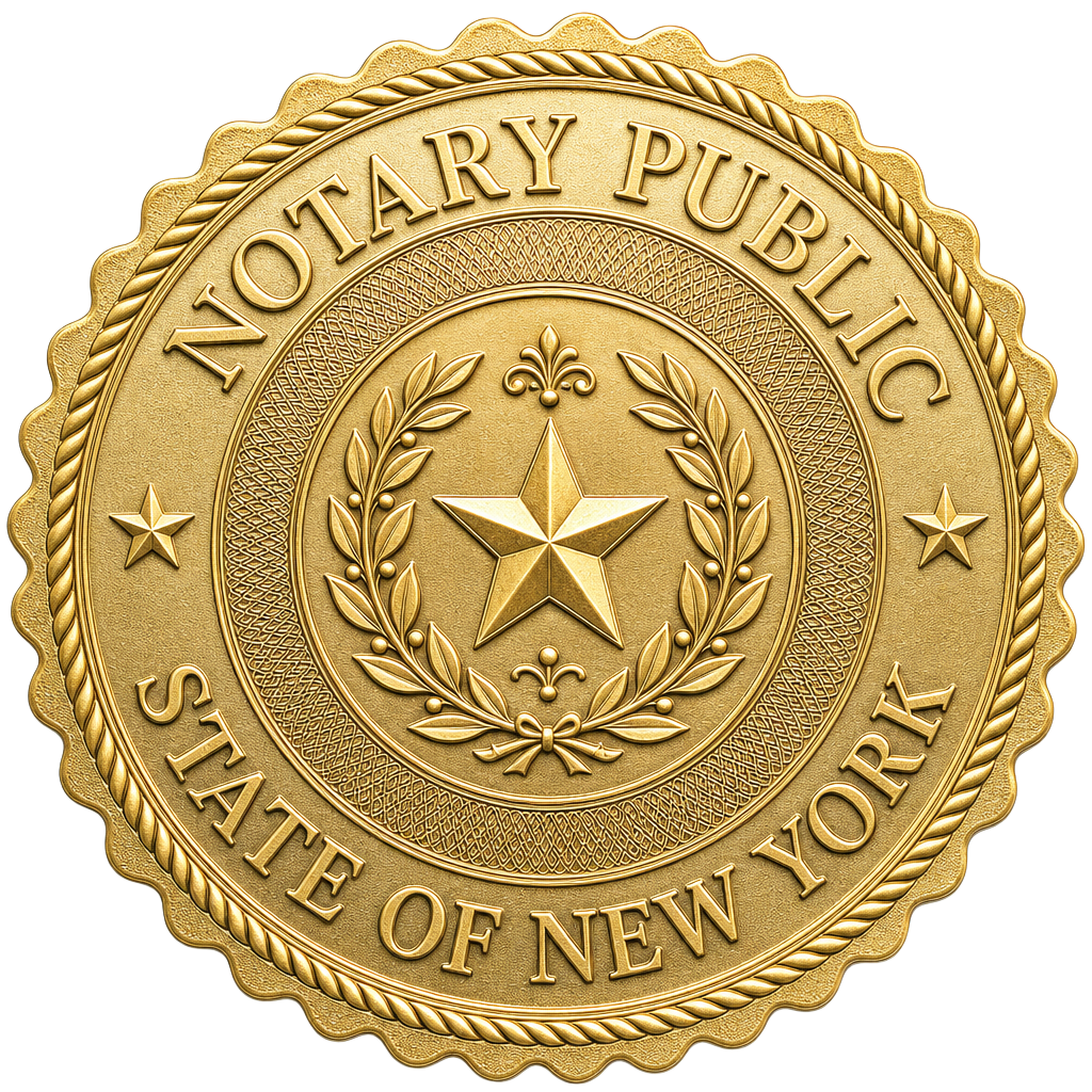 Embossed gold Notary Public seal for the State of New York